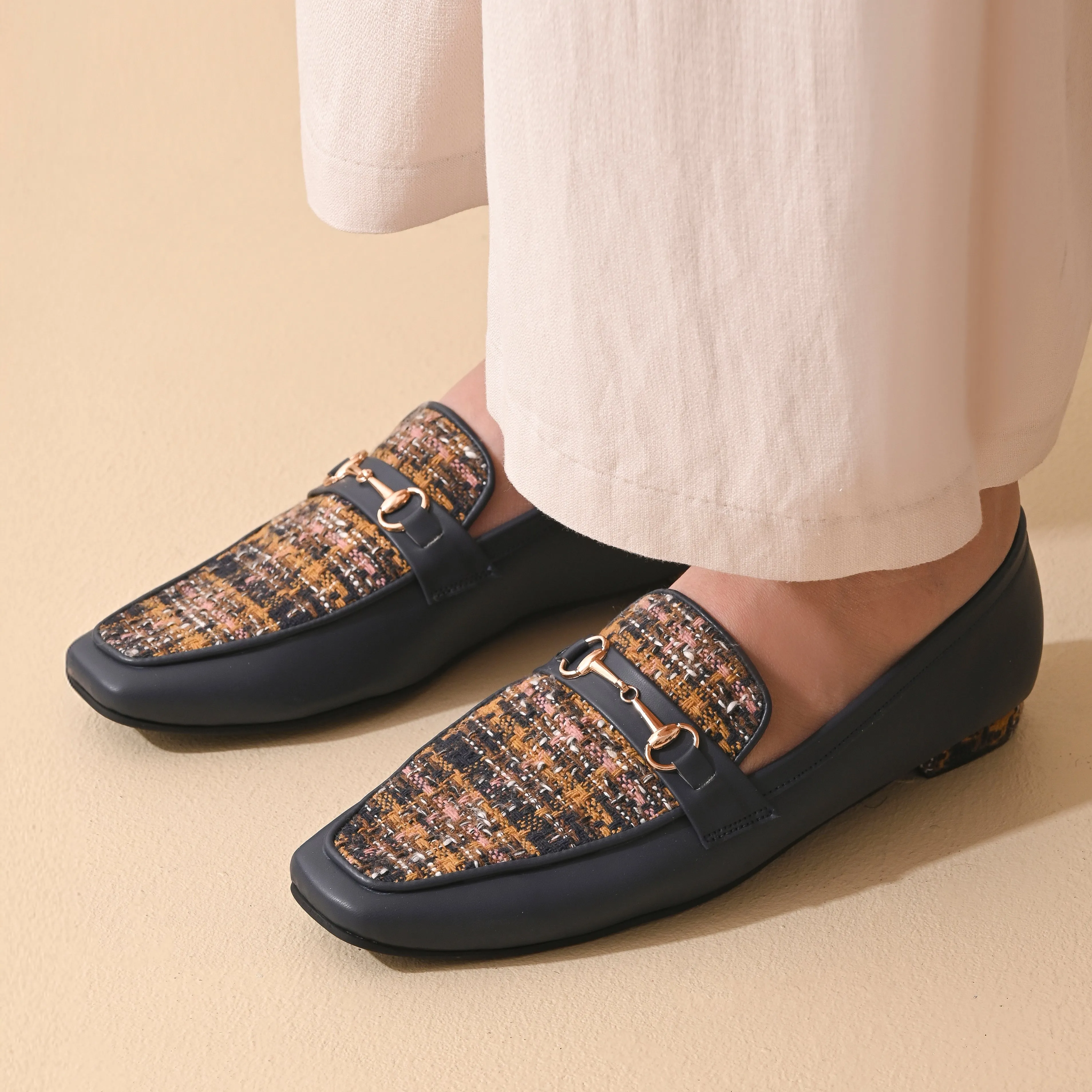 Yale Tweed Square Toe Loafers Shoes