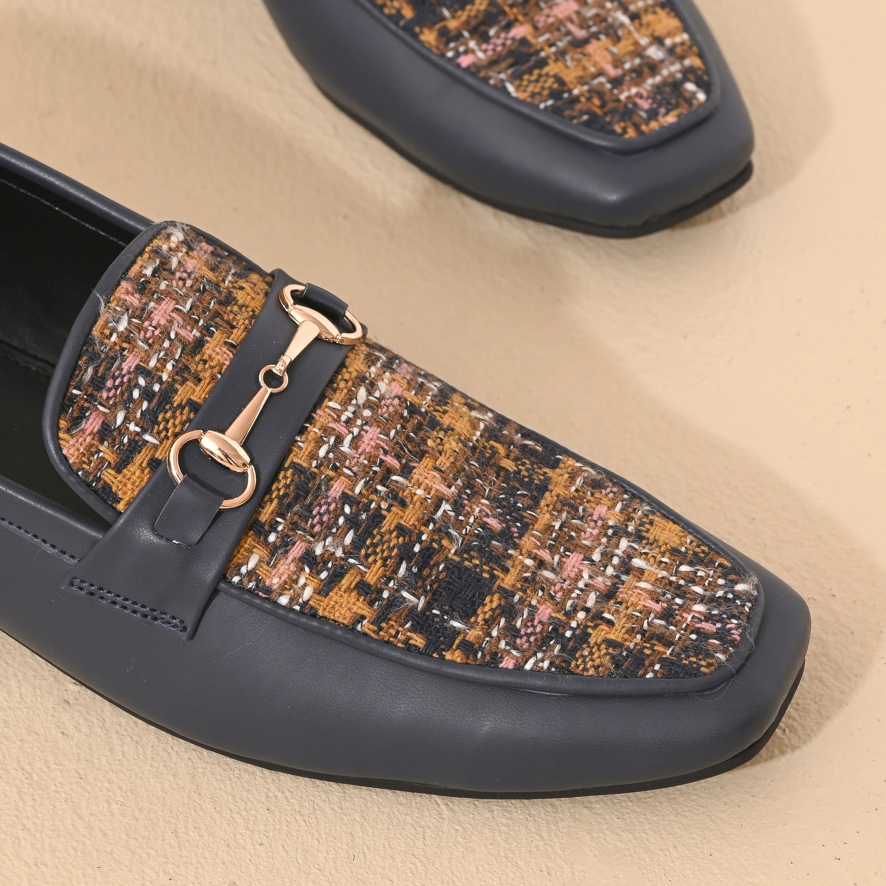 Yale Tweed Square Toe Loafers Shoes