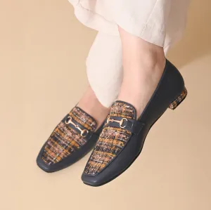 Yale Tweed Square Toe Loafers Shoes