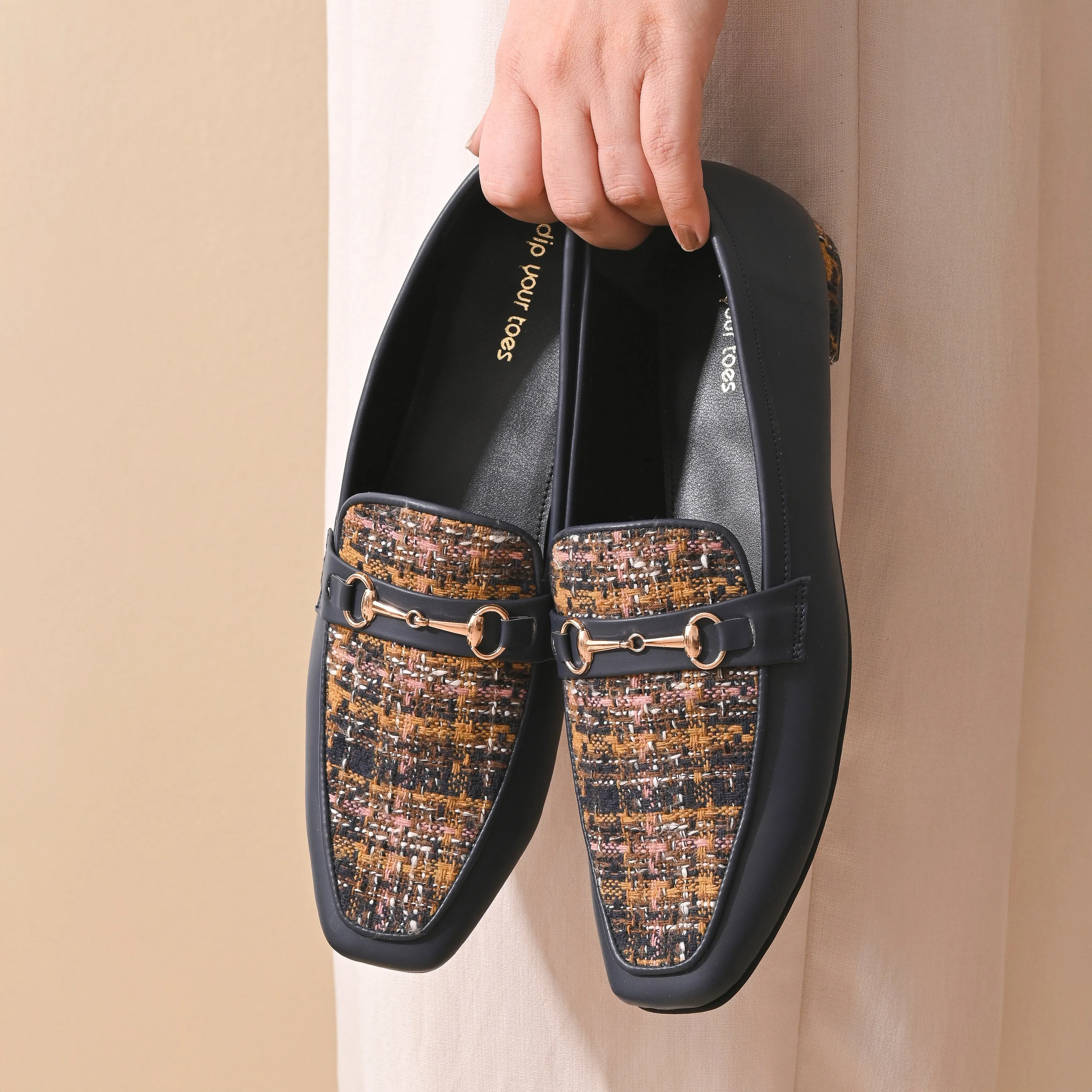 Yale Tweed Square Toe Loafers Shoes
