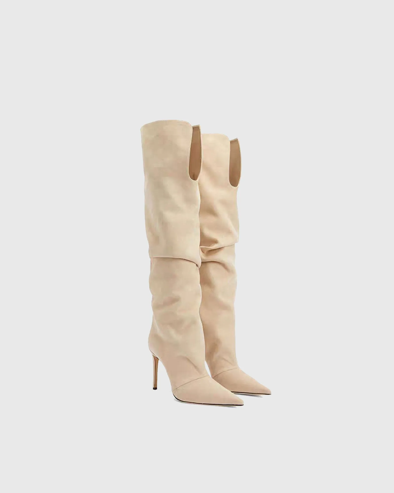 Yara Ruched Knee High Boots In Apricot